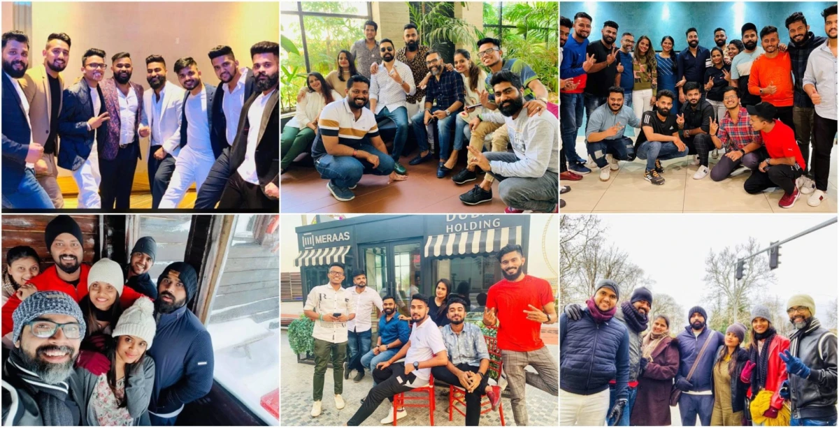 Abid Pottayil with groups of people 