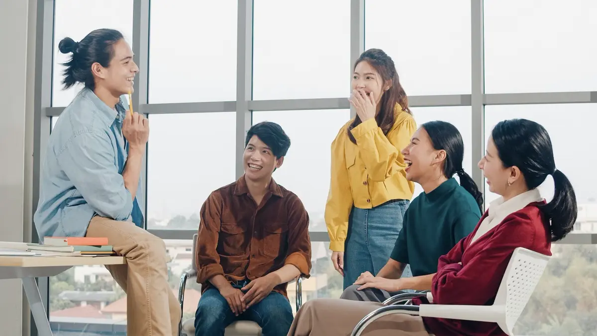 group young people talking discussing work conversation starters