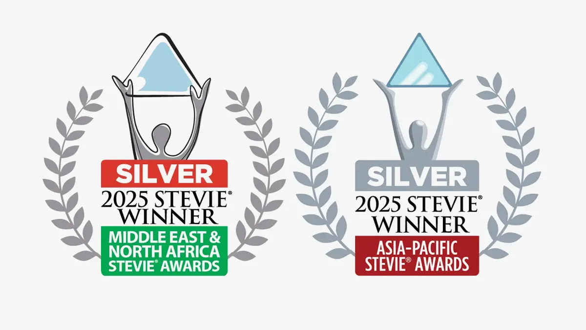 Silver winner badges for 2025 MENA and Asia-Pacific Stevie Awards