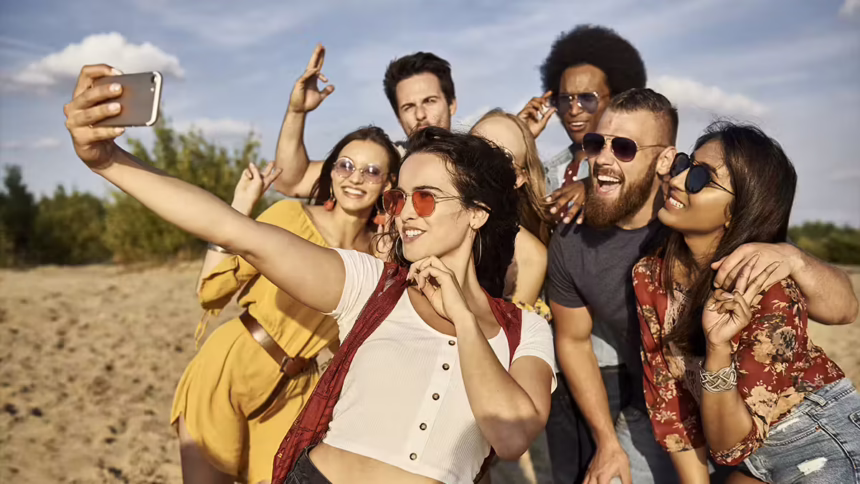 A diverse group of friends on a trip for Friendship Day